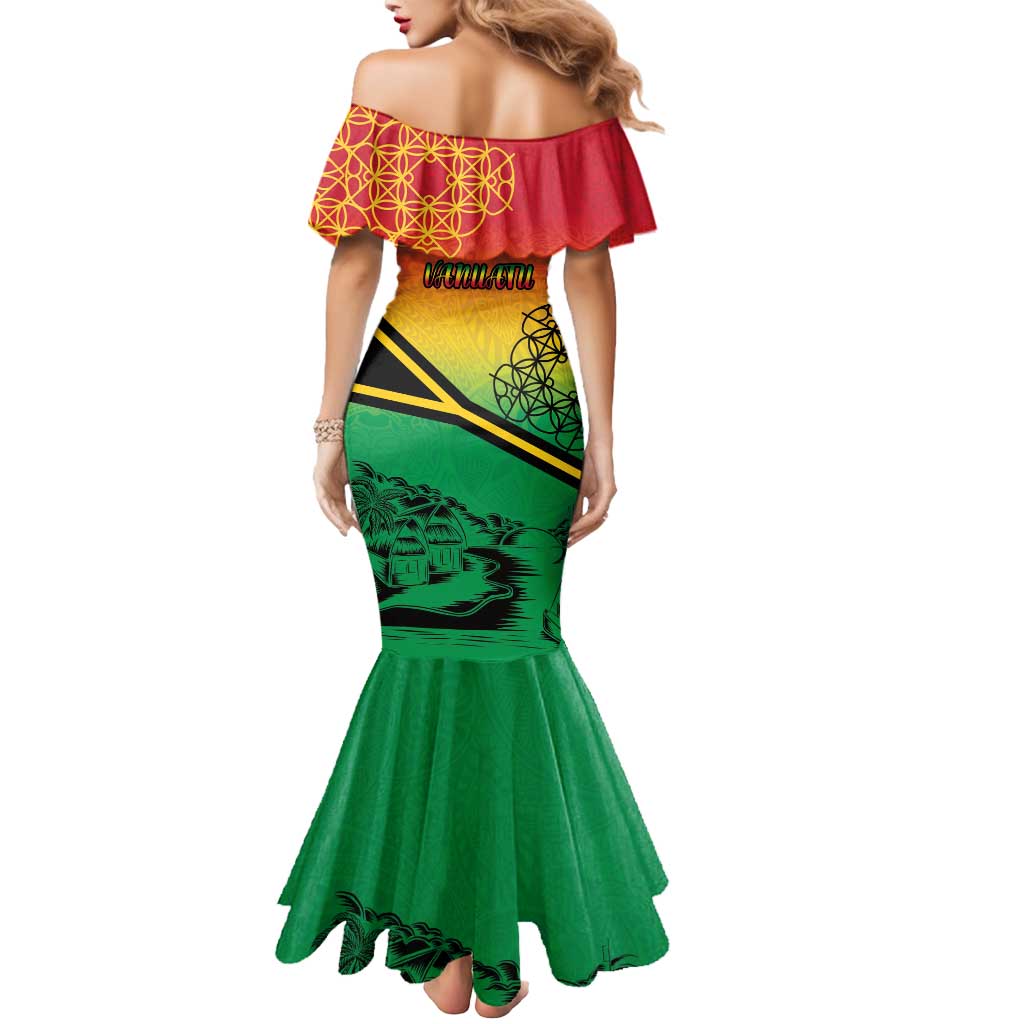 Hapi 45th Indipendens Dei Vanuatu Mermaid Dress Yumi 1980 with Vanuatuan Beach Landscape