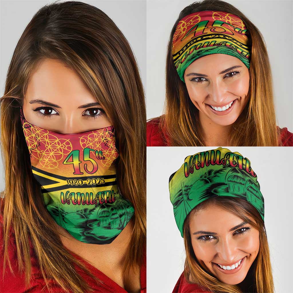 Hapi 45th Indipendens Dei Vanuatu Neck Gaiter Yumi 1980 with Vanuatuan Beach Landscape - Polynesian Pride