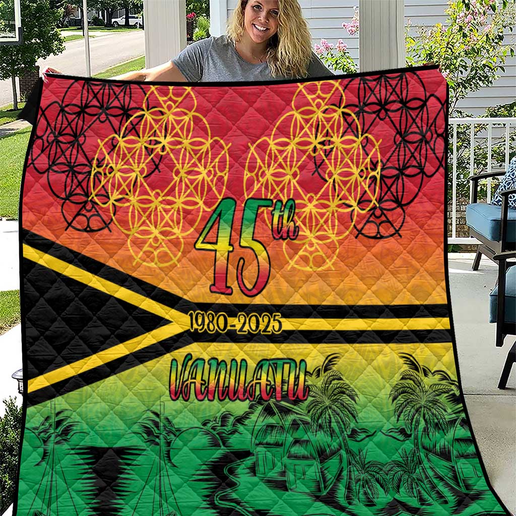 Hapi 45th Indipendens Dei Vanuatu Quilt Yumi 1980 with Vanuatuan Beach Landscape