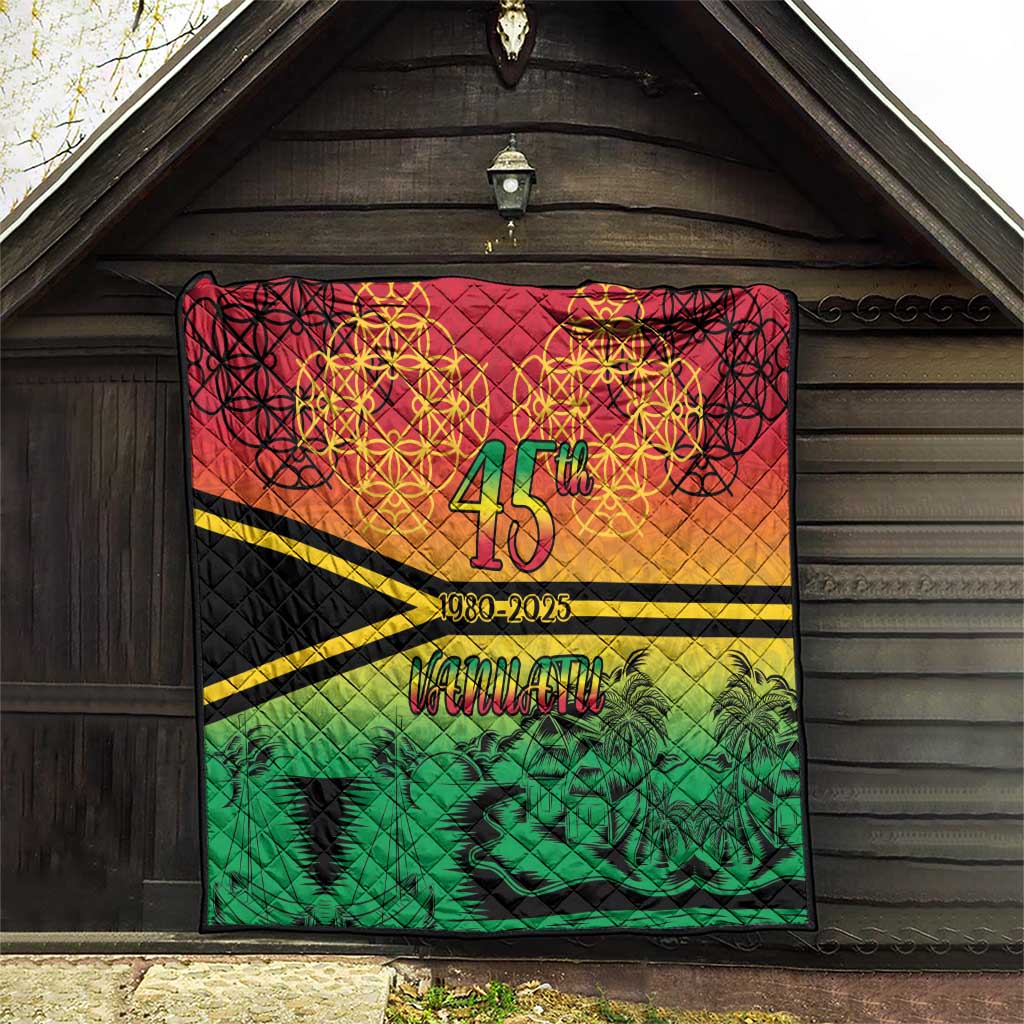 Hapi 45th Indipendens Dei Vanuatu Quilt Yumi 1980 with Vanuatuan Beach Landscape