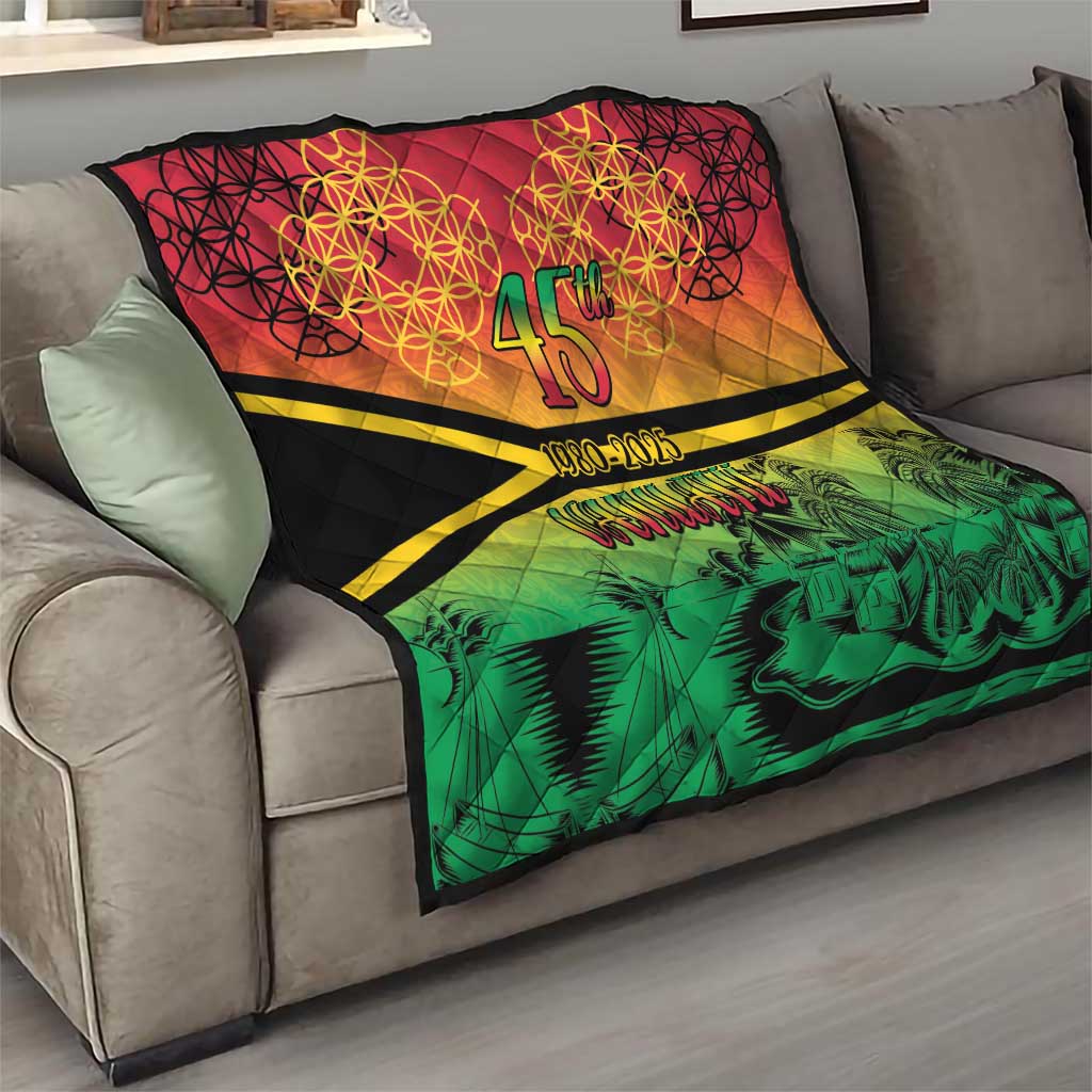 Hapi 45th Indipendens Dei Vanuatu Quilt Yumi 1980 with Vanuatuan Beach Landscape