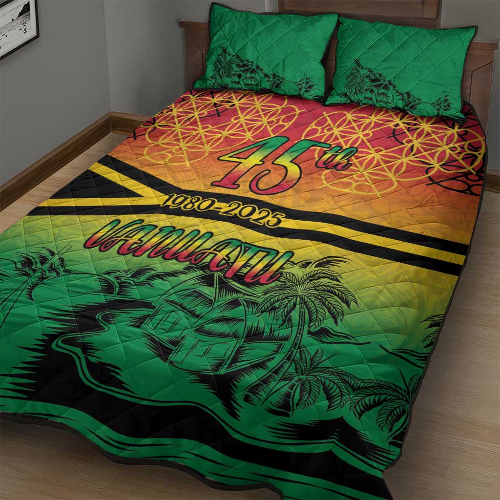 Hapi 45th Indipendens Dei Vanuatu Quilt Bed Set Yumi 1980 with Vanuatuan Beach Landscape