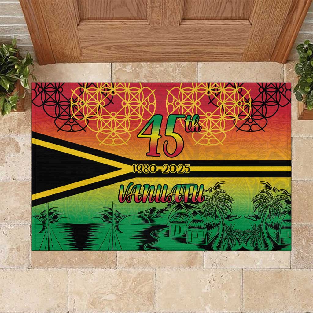 Hapi 45th Indipendens Dei Vanuatu Rubber Doormat Yumi 1980 with Vanuatuan Beach Landscape