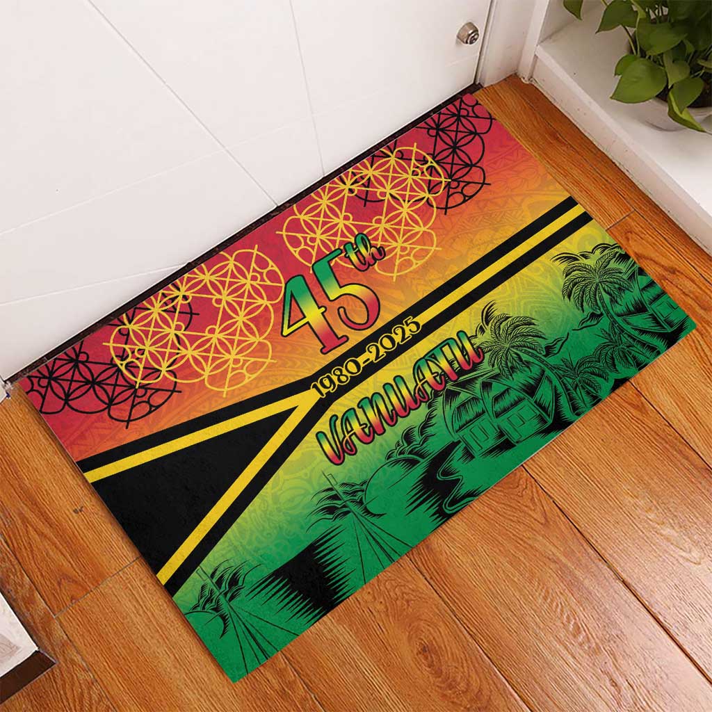 Hapi 45th Indipendens Dei Vanuatu Rubber Doormat Yumi 1980 with Vanuatuan Beach Landscape