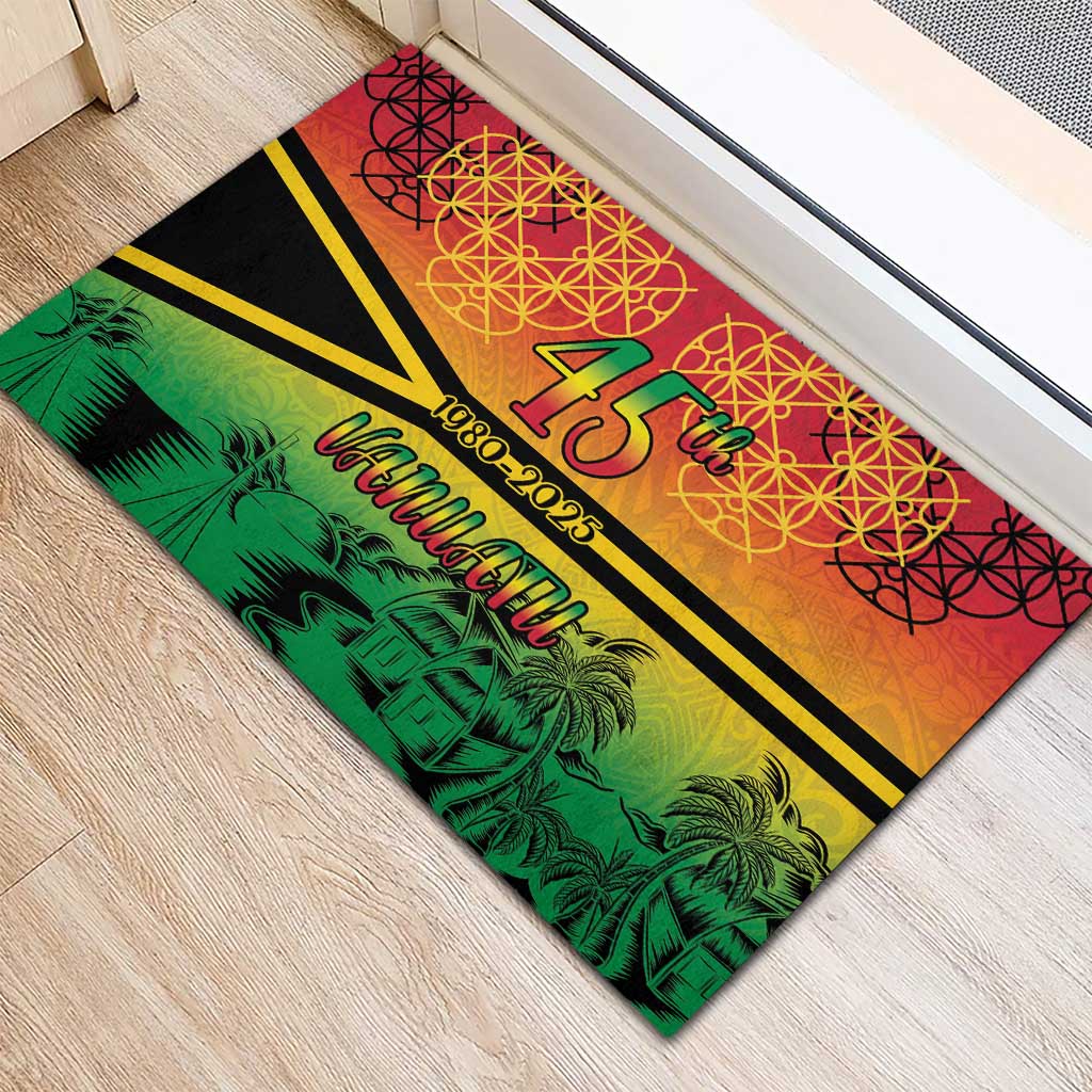Hapi 45th Indipendens Dei Vanuatu Rubber Doormat Yumi 1980 with Vanuatuan Beach Landscape
