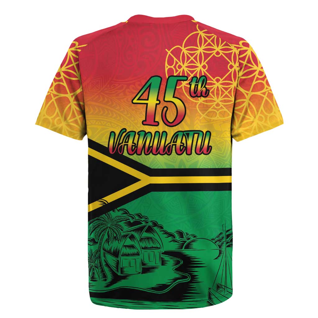 Hapi 45th Indipendens Dei Vanuatu Rugby Jersey Yumi 1980 with Vanuatuan Beach Landscape