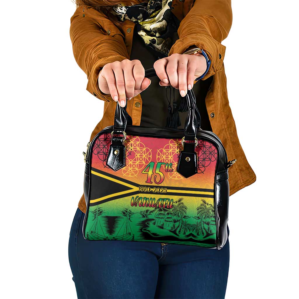 Hapi 45th Indipendens Dei Vanuatu Shoulder Handbag Yumi 1980 with Vanuatuan Beach Landscape