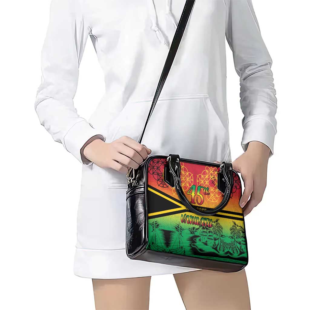 Hapi 45th Indipendens Dei Vanuatu Shoulder Handbag Yumi 1980 with Vanuatuan Beach Landscape