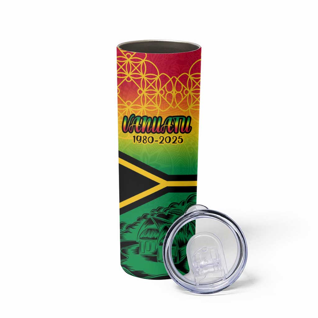 Hapi 45th Indipendens Dei Vanuatu Skinny Tumbler Yumi 1980 with Vanuatuan Beach Landscape