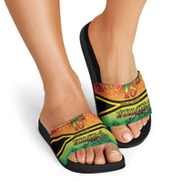 Hapi 45th Indipendens Dei Vanuatu Slide Sandals Yumi 1980 with Vanuatuan Beach Landscape - Polynesian Pride