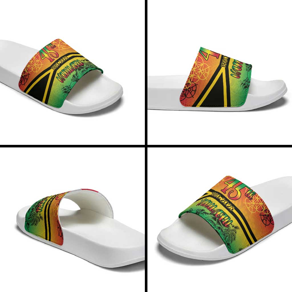 Hapi 45th Indipendens Dei Vanuatu Slide Sandals Yumi 1980 with Vanuatuan Beach Landscape - Polynesian Pride
