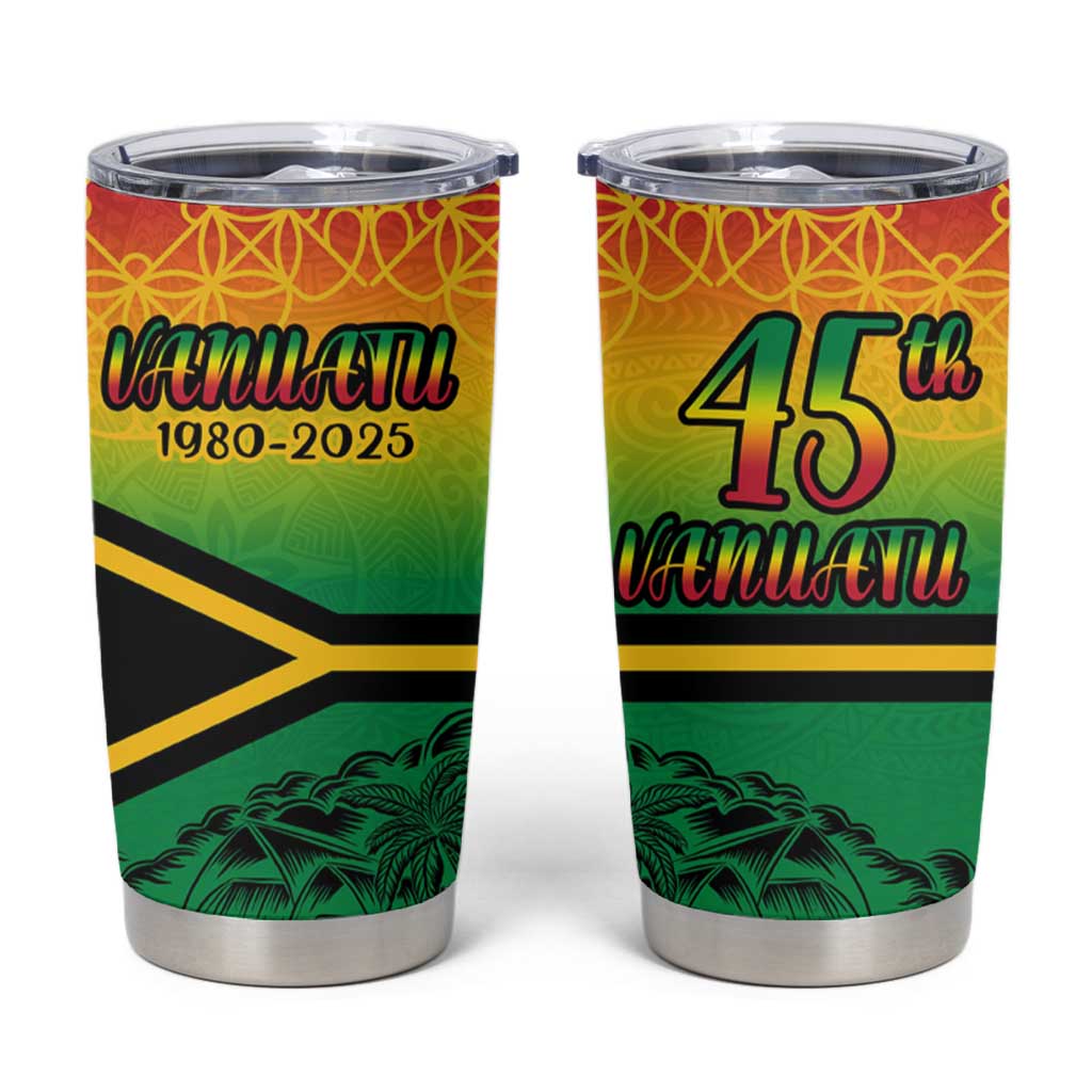 Hapi 45th Indipendens Dei Vanuatu Tumbler Cup Yumi 1980 with Vanuatuan Beach Landscape LT9 Red - Polynesian Pride