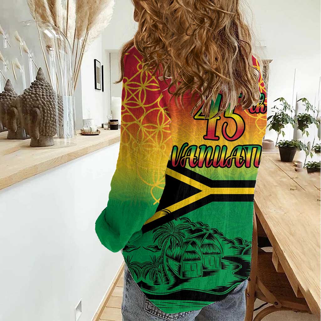 Hapi 45th Indipendens Dei Vanuatu Women Casual Shirt Yumi 1980 with Vanuatuan Beach Landscape