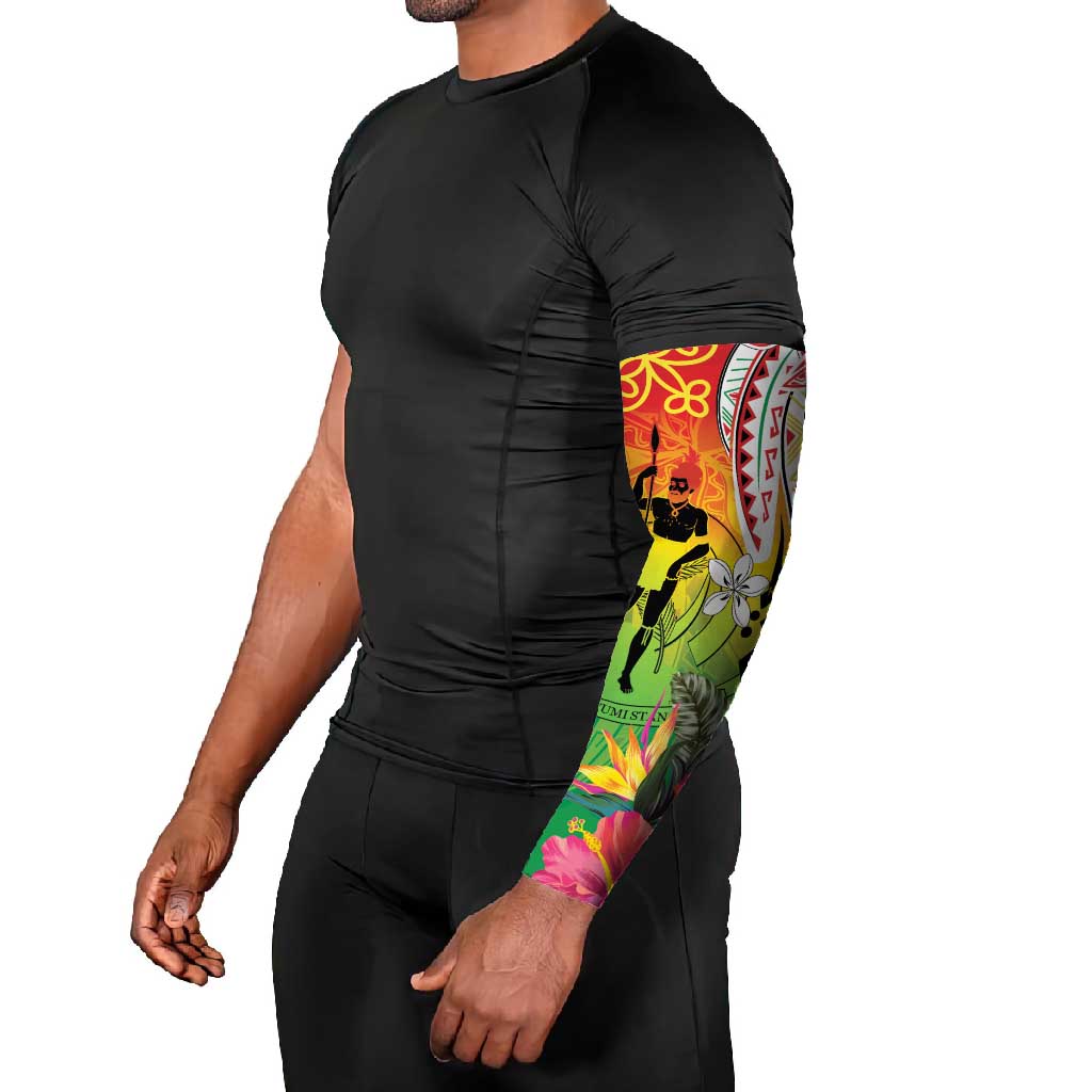 Vanuatu 45th Anniversary Arm Sleeves Polynesian with Sand Drawing Pattern - Polynesian Pride