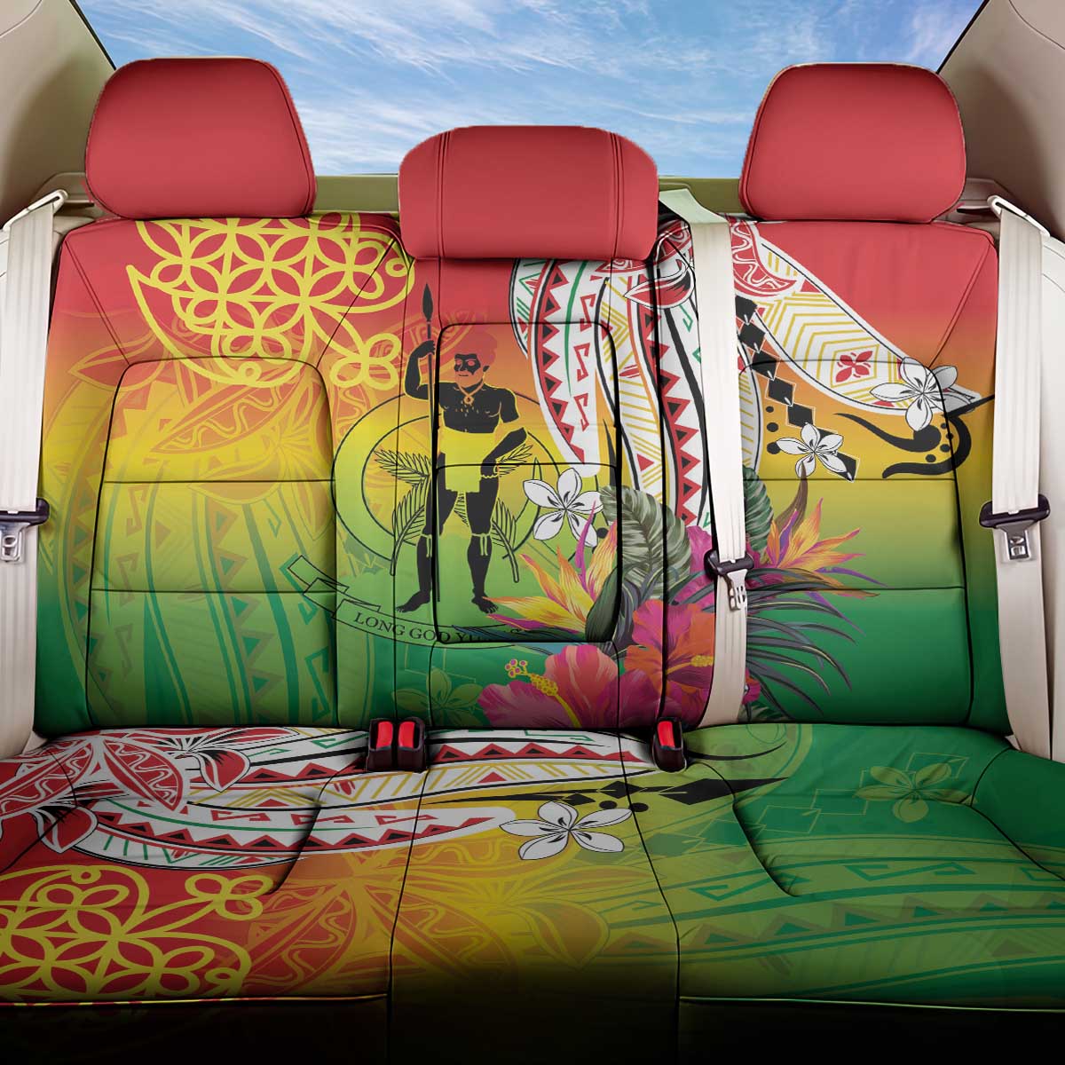 Vanuatu 45th Anniversary Back Car Seat Cover Polynesian with Sand Drawing Pattern