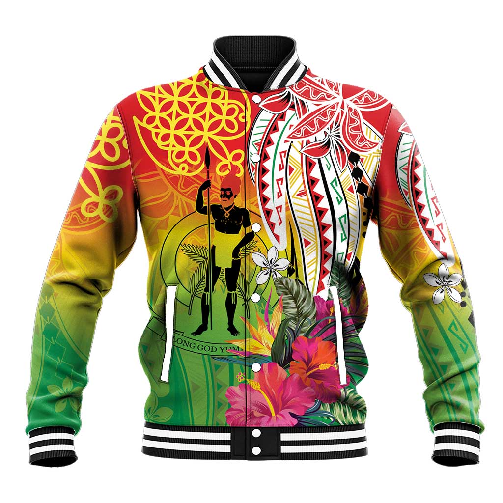 Vanuatu 45th Anniversary Baseball Jacket Polynesian with Sand Drawing Pattern