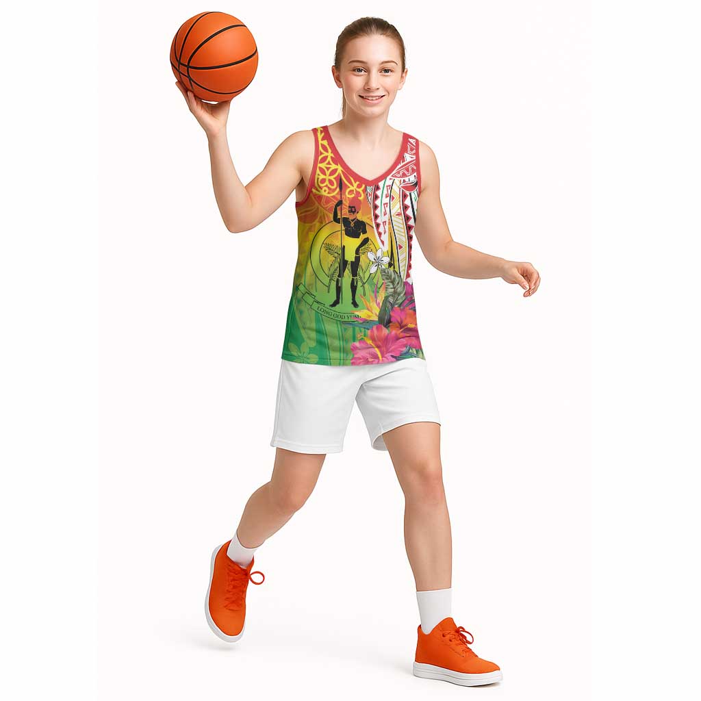 Vanuatu 45th Anniversary Basketball Jersey Polynesian with Sand Drawing Pattern - Polynesian Pride