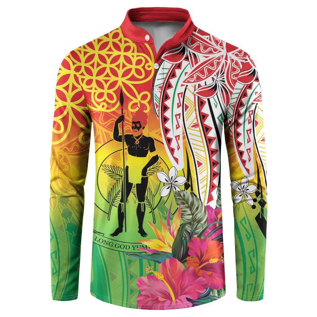 Vanuatu 45th Anniversary Button Sweatshirt Polynesian with Sand Drawing Pattern