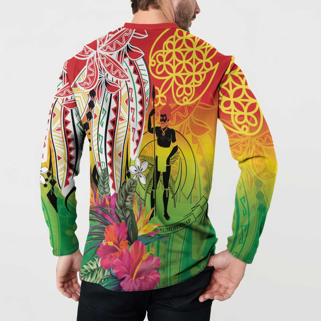 Vanuatu 45th Anniversary Button Sweatshirt Polynesian with Sand Drawing Pattern