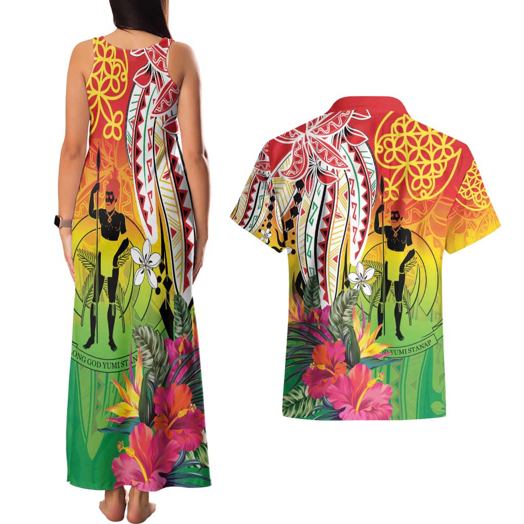 Vanuatu 45th Anniversary Couples Matching Tank Maxi Dress and Hawaiian Shirt Polynesian with Sand Drawing Pattern