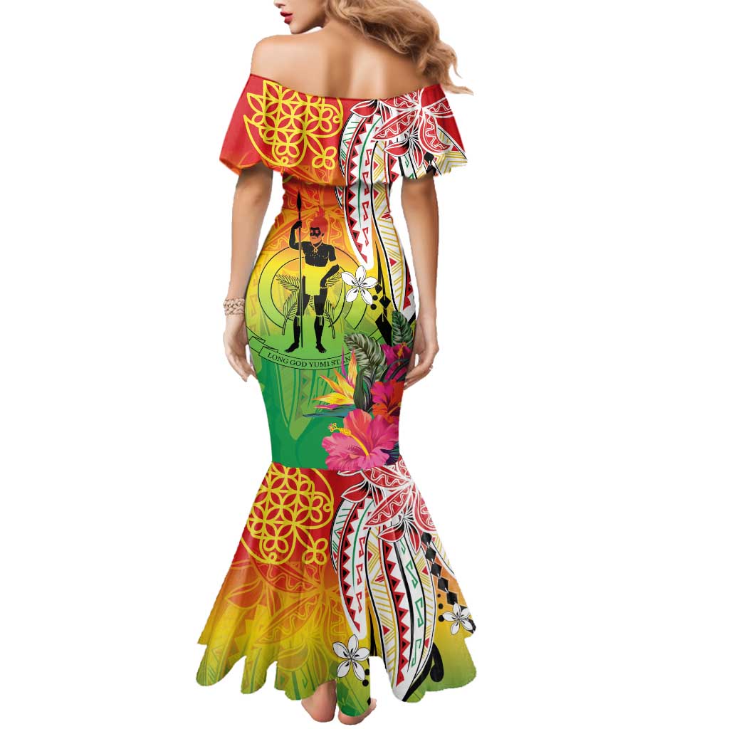 Vanuatu 45th Anniversary Family Matching Mermaid Dress and Hawaiian Shirt Polynesian with Sand Drawing Pattern
