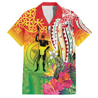 Vanuatu 45th Anniversary Family Matching Off The Shoulder Long Sleeve Dress and Hawaiian Shirt Polynesian with Sand Drawing Pattern