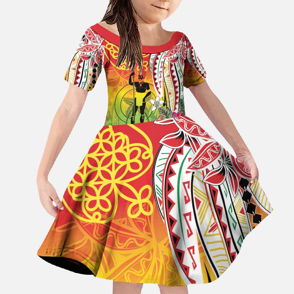 Vanuatu 45th Anniversary Family Matching Off Shoulder Maxi Dress and Hawaiian Shirt Polynesian with Sand Drawing Pattern