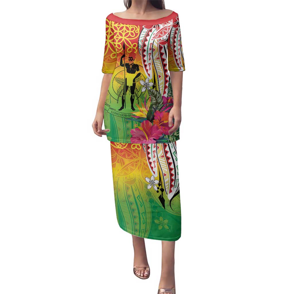 Vanuatu 45th Anniversary Family Matching Puletasi and Hawaiian Shirt Polynesian with Sand Drawing Pattern