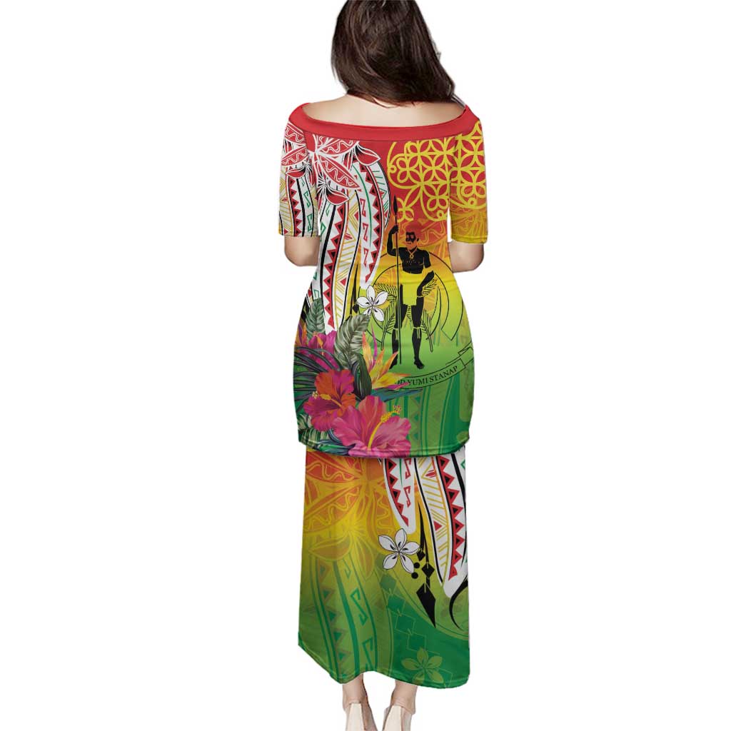 Vanuatu 45th Anniversary Family Matching Puletasi and Hawaiian Shirt Polynesian with Sand Drawing Pattern