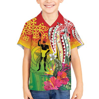 Vanuatu 45th Anniversary Family Matching Short Sleeve Bodycon Dress and Hawaiian Shirt Polynesian with Sand Drawing Pattern