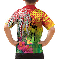 Vanuatu 45th Anniversary Family Matching Tank Maxi Dress and Hawaiian Shirt Polynesian with Sand Drawing Pattern