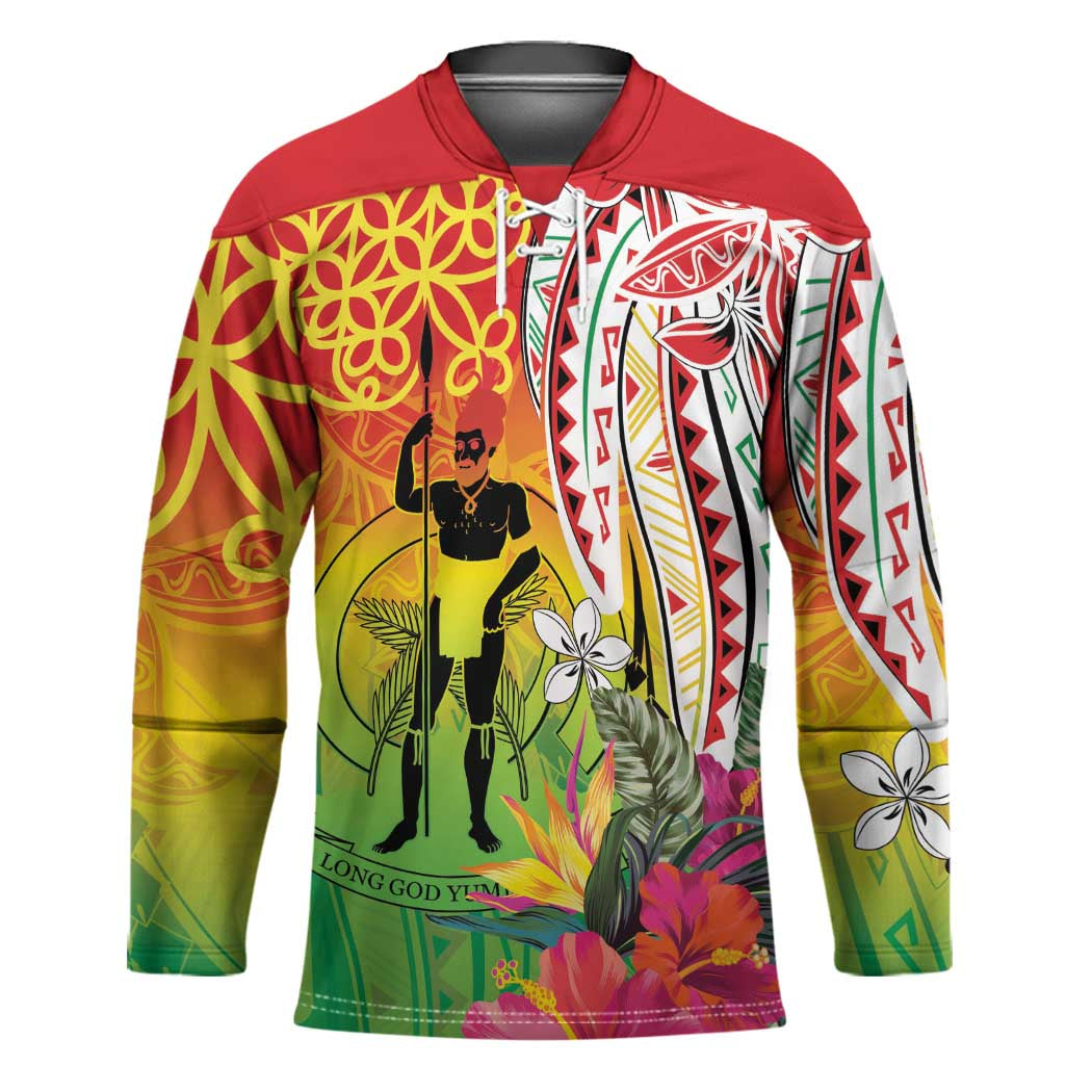 Vanuatu 45th Anniversary Hockey Jersey Polynesian with Sand Drawing Pattern - Polynesian Pride