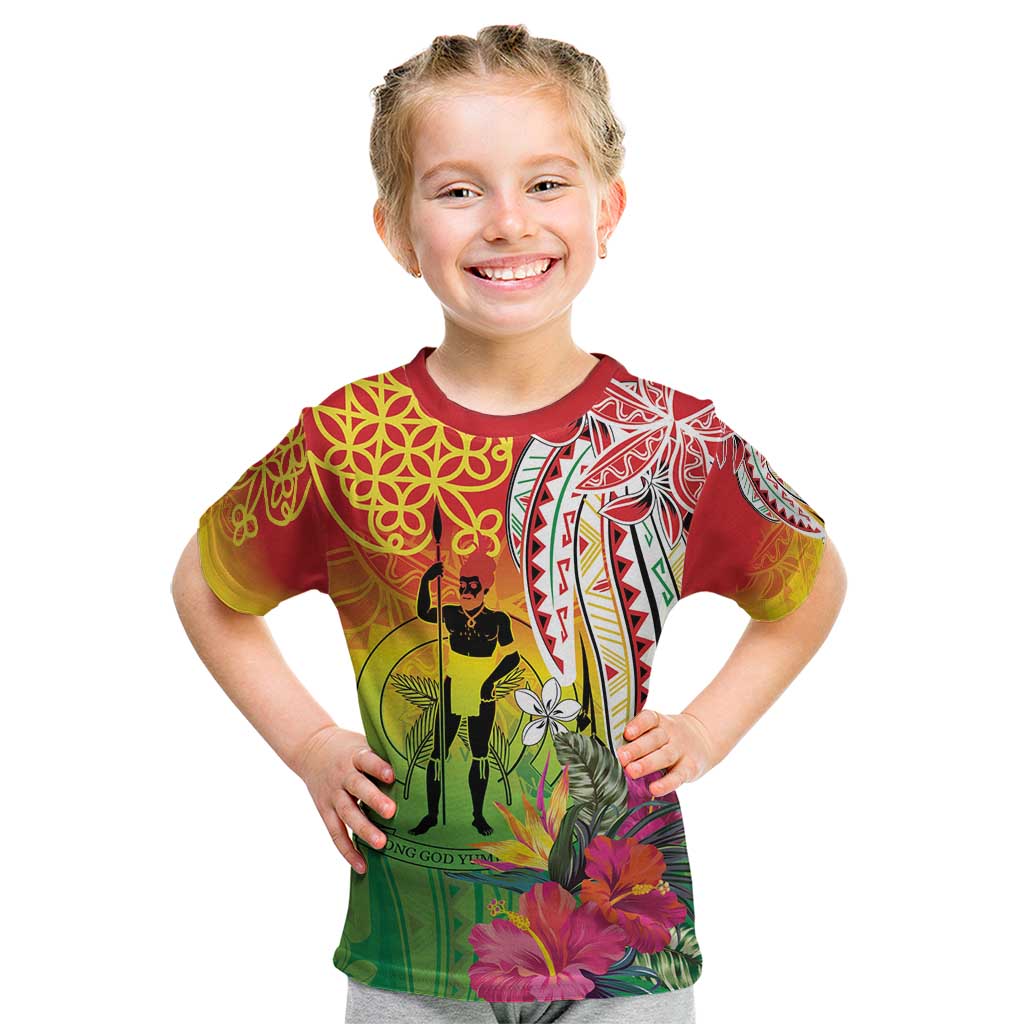 Vanuatu 45th Anniversary Kid T Shirt Polynesian with Sand Drawing Pattern