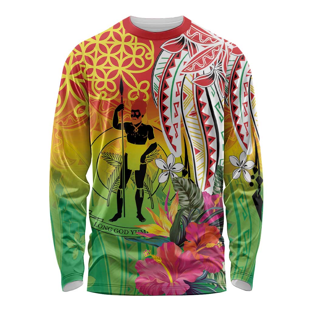 Vanuatu 45th Anniversary Long Sleeve Shirt Polynesian with Sand Drawing Pattern