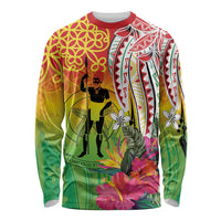 Vanuatu 45th Anniversary Long Sleeve Shirt Polynesian with Sand Drawing Pattern