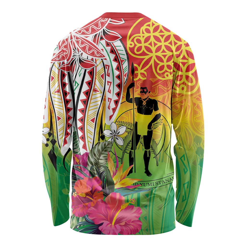 Vanuatu 45th Anniversary Long Sleeve Shirt Polynesian with Sand Drawing Pattern