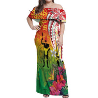 Vanuatu 45th Anniversary Off Shoulder Maxi Dress Polynesian with Sand Drawing Pattern