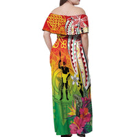 Vanuatu 45th Anniversary Off Shoulder Maxi Dress Polynesian with Sand Drawing Pattern