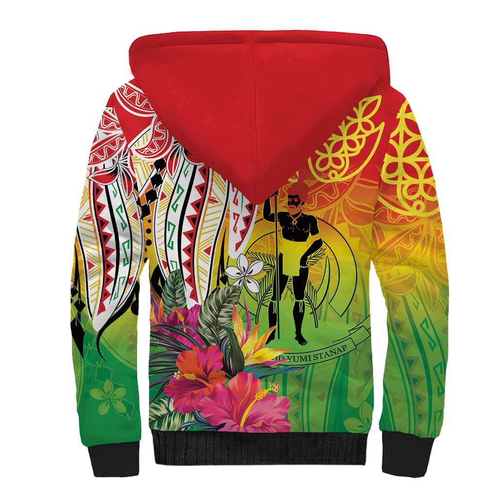 Vanuatu 45th Anniversary Sherpa Hoodie Polynesian with Sand Drawing Pattern