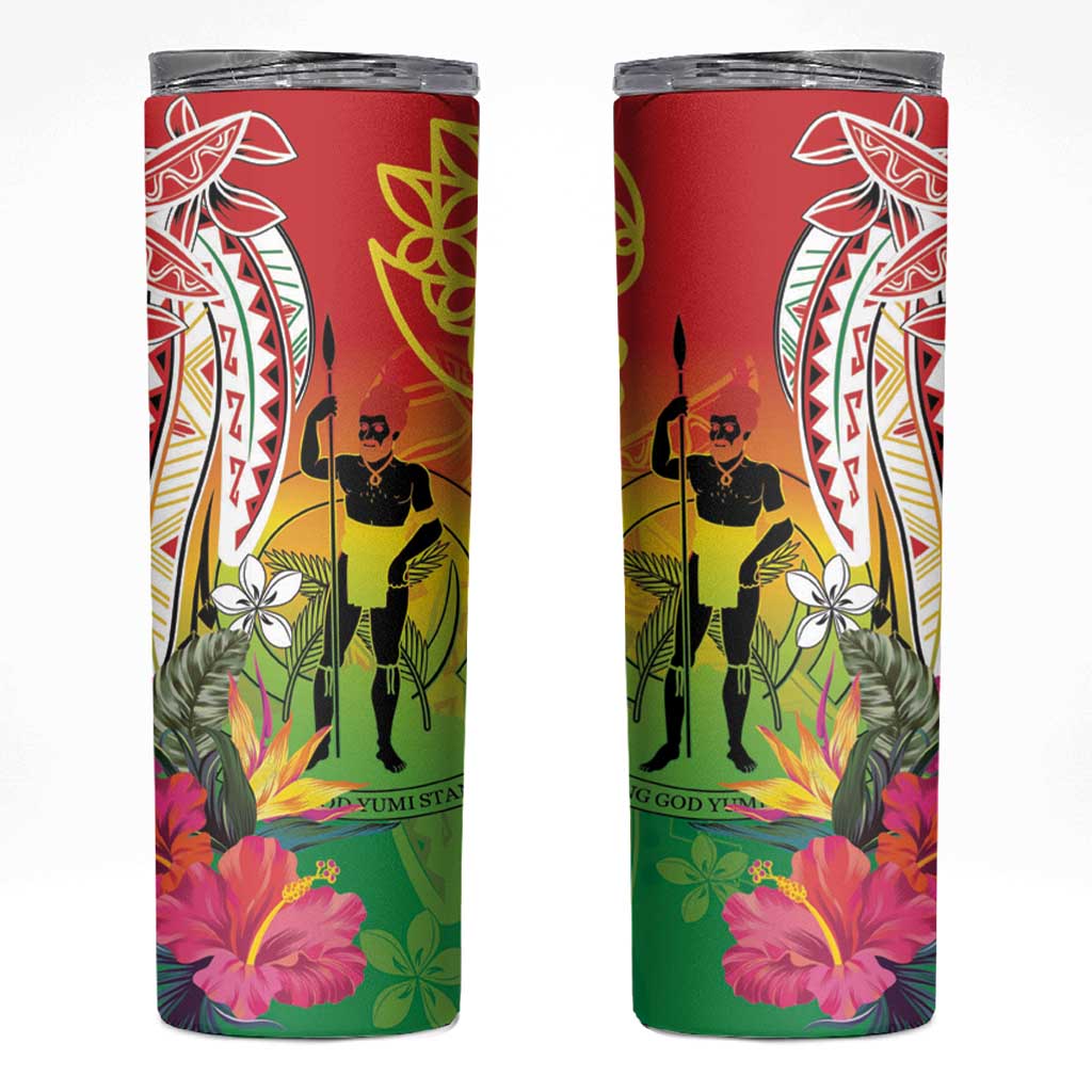 Vanuatu 45th Anniversary Skinny Tumbler Polynesian with Sand Drawing Pattern