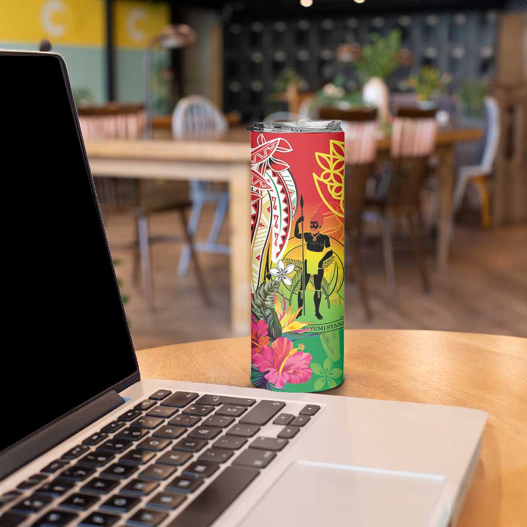 Vanuatu 45th Anniversary Skinny Tumbler Polynesian with Sand Drawing Pattern