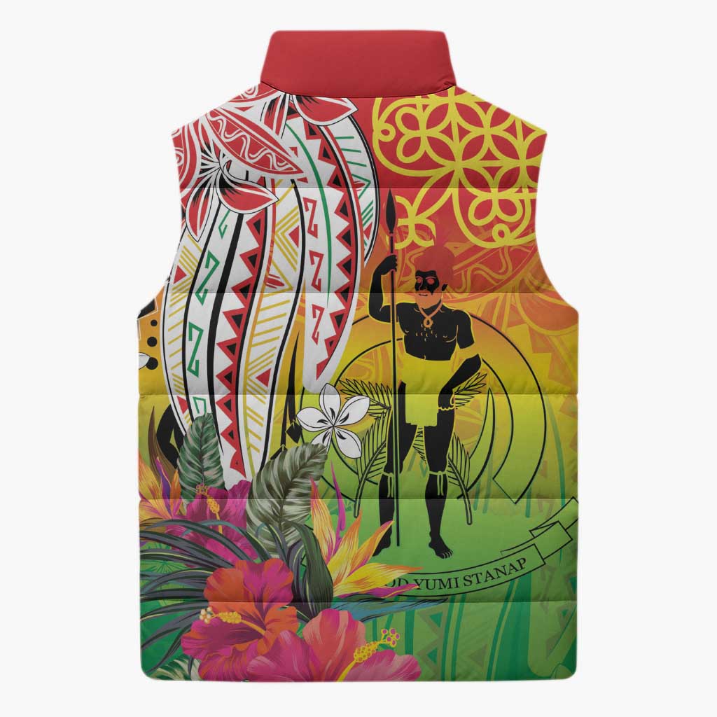 Vanuatu 45th Anniversary Sleeveless Puffer Jacket Polynesian with Sand Drawing Pattern - Polynesian Pride