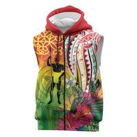 Vanuatu 45th Anniversary Sleeveless Zip Hoodie Polynesian with Sand Drawing Pattern - Polynesian Pride