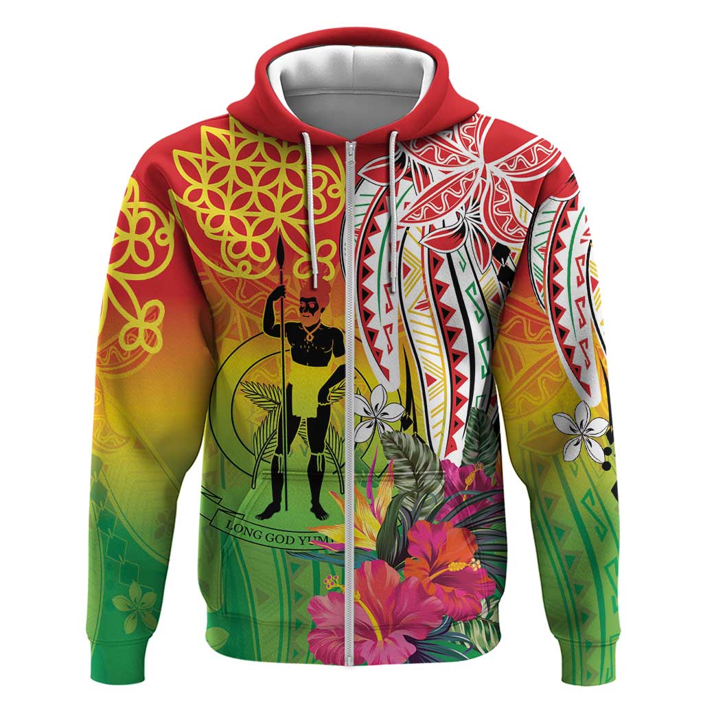 Vanuatu 45th Anniversary Zip Hoodie Polynesian with Sand Drawing Pattern