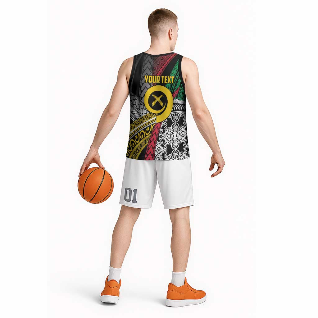 Vanuatu Proud to be Ni-van Personalised Basketball Jersey with Mutis En Atan Patterns - Polynesian Pride