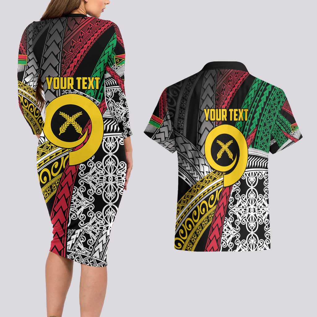 Vanuatu Proud to be Ni-van Personalised Couples Matching Long Sleeve Bodycon Dress and Hawaiian Shirt with Mutis En Atan Patterns