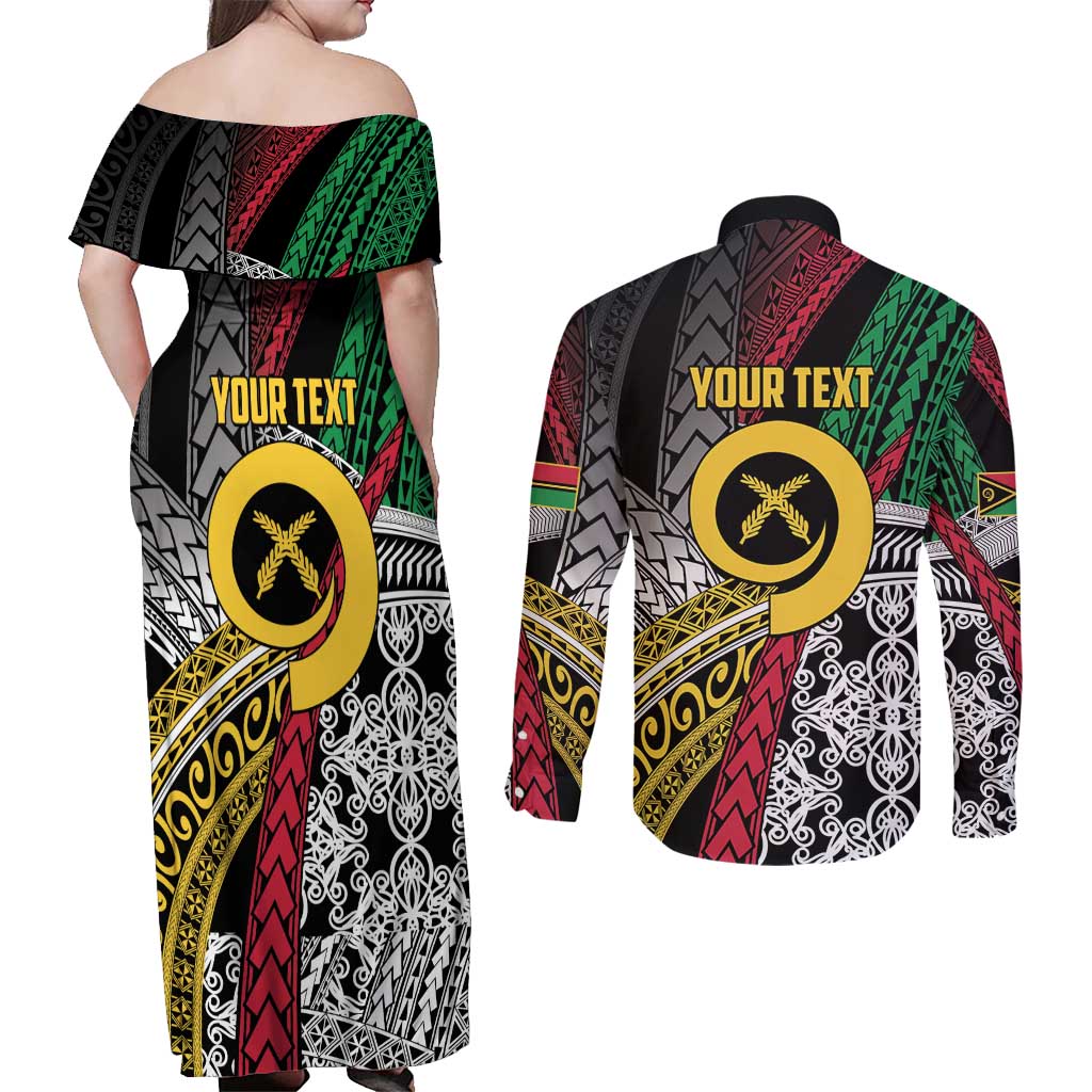 Vanuatu Proud to be Ni-van Personalised Couples Matching Off Shoulder Maxi Dress and Long Sleeve Button Shirt with Mutis En Atan Patterns