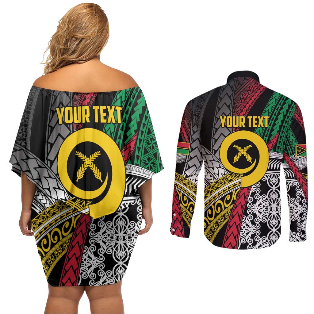 Vanuatu Proud to be Ni-van Personalised Couples Matching Off Shoulder Short Dress and Long Sleeve Button Shirt with Mutis En Atan Patterns