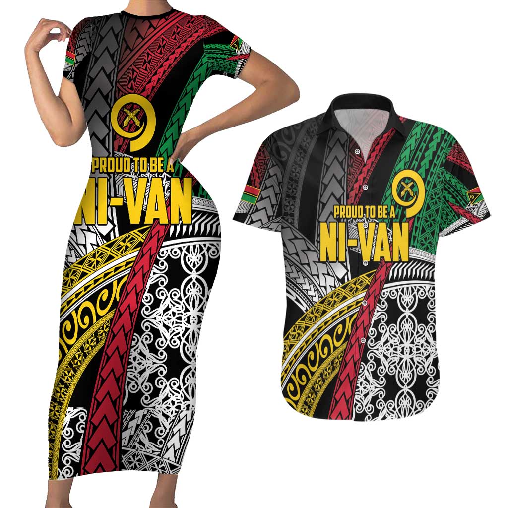 Vanuatu Proud to be Ni-van Personalised Couples Matching Short Sleeve Bodycon Dress and Hawaiian Shirt with Mutis En Atan Patterns