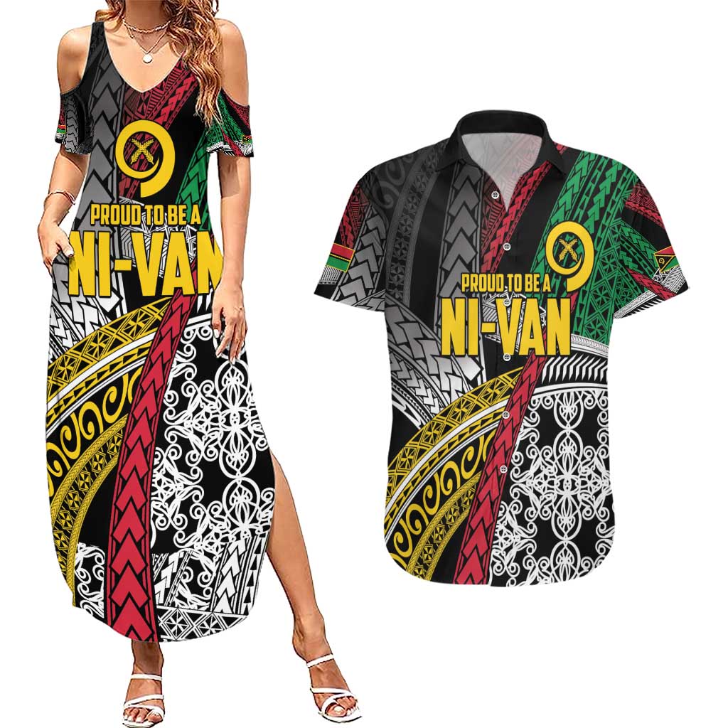 Vanuatu Proud to be Ni-van Personalised Couples Matching Summer Maxi Dress and Hawaiian Shirt with Mutis En Atan Patterns